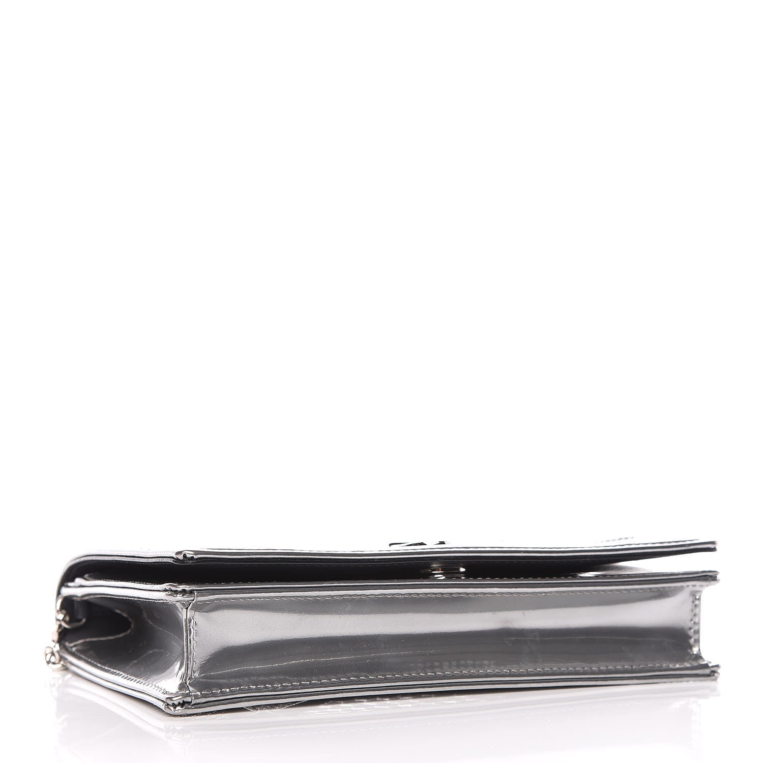 Christian Dior Metallic Patent Micro-Cannage Diorama Wallet on Chain Pouch Silver 4 of 13
