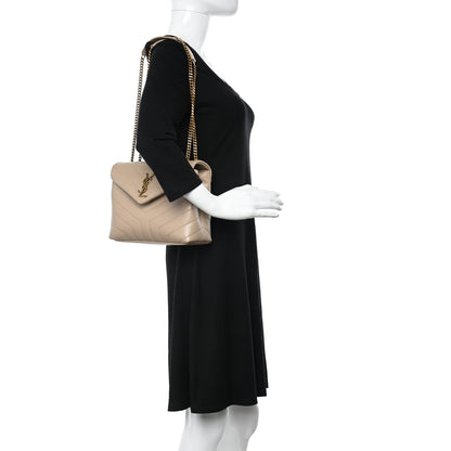 Saint Laurent Calfskin Y Quilted Monogram Small Loulou Chain Satchel Dark Beige 2 of 9