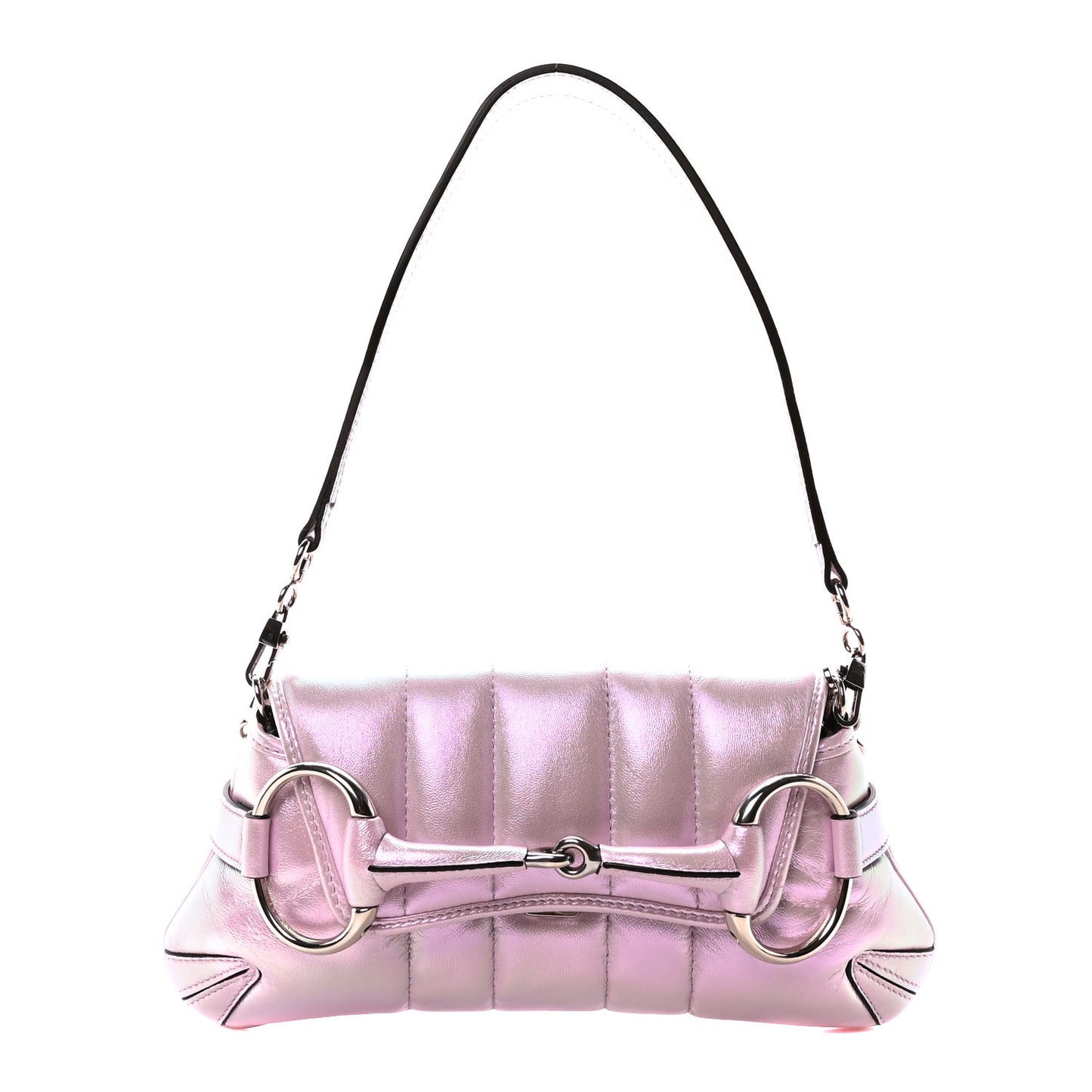 Iridescent Nappa Vertical Matelasse Small Maxi Horsebit Chain Shoulder Bag Escape Pink