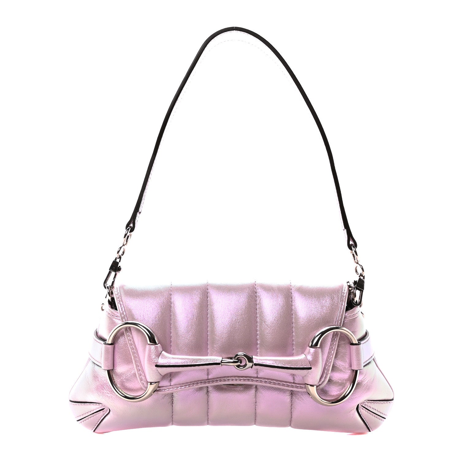 Gucci Iridescent Nappa Vertical Matelasse Small Maxi Horsebit Chain Shoulder Bag Escape Pink 1 of 10