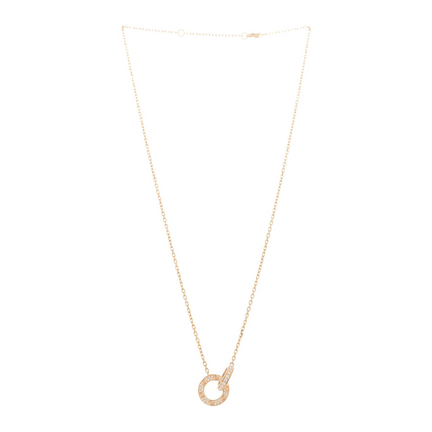 18K Pink Gold Diamond Interlocking LOVE Paved Necklace