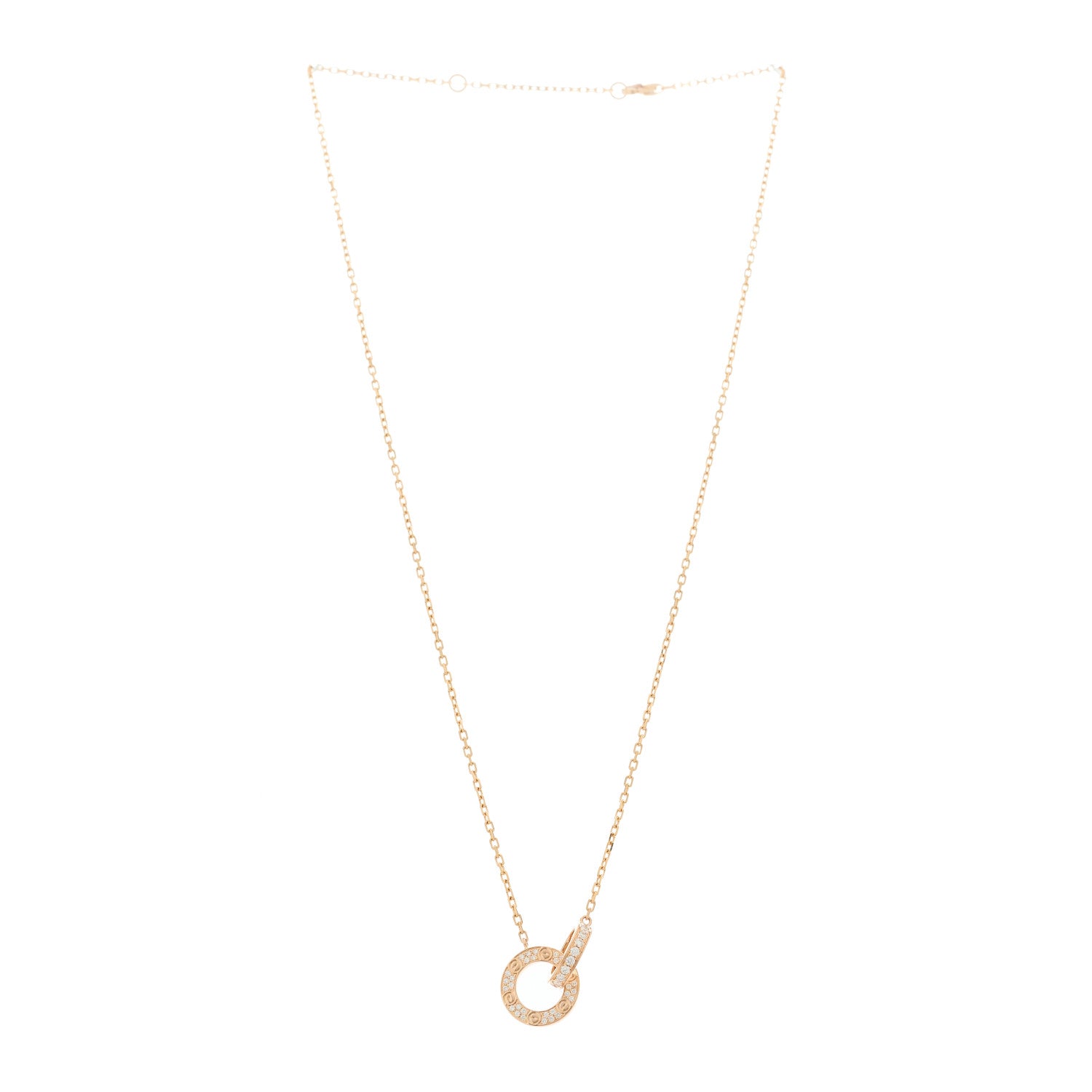Cartier 18K Pink Gold Diamond Interlocking LOVE Paved Necklace 3 of 6