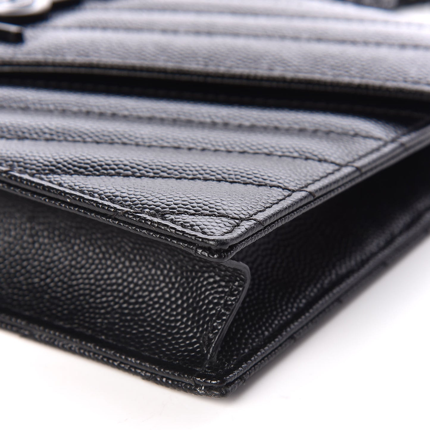 Grain De Poudre Matelasse Chevron Monogram Envelope Chain Wallet Black