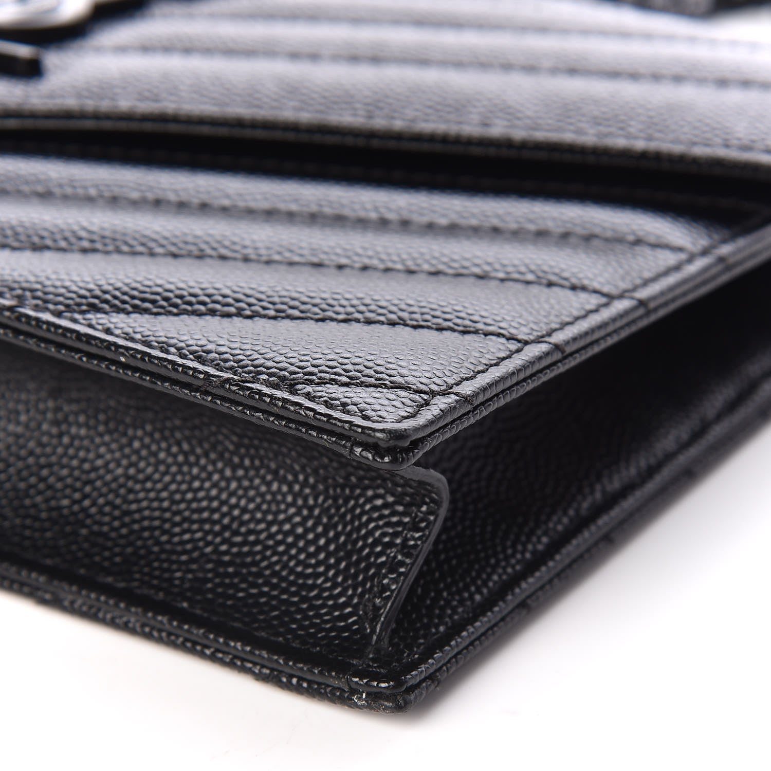 Saint Laurent Grain De Poudre Matelasse Chevron Monogram Envelope Chain Wallet Black 9 of 9
