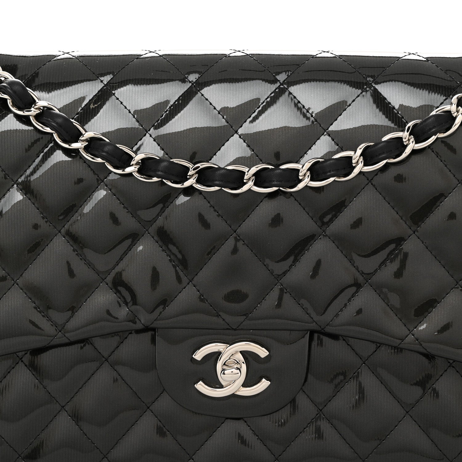 Chanel Striated Patent Quilted Jumbo Double Flap Black 8 of 10