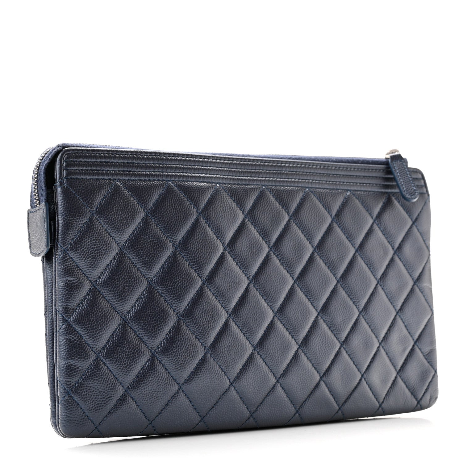 Chanel Metallic Caviar Quilted Small Zipped Boy Pouch Navy 3 of 11