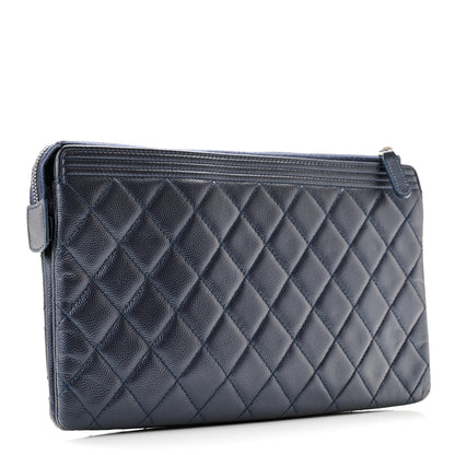 Chanel Metallic Caviar Quilted Small Zipped Boy Pouch Navy 3 of 11