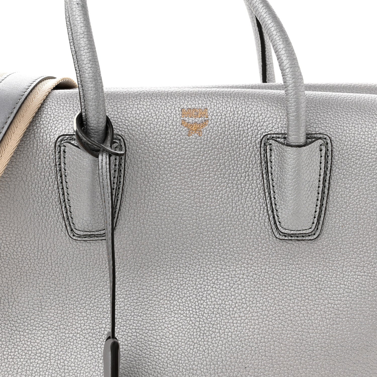 MCM Metallic Grained Calfskin Medium Milla Tote Spike Silver 8 of 13
