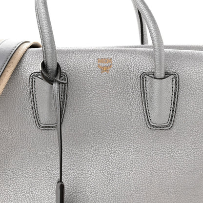 MCM Metallic Grained Calfskin Medium Milla Tote Spike Silver 8 of 13