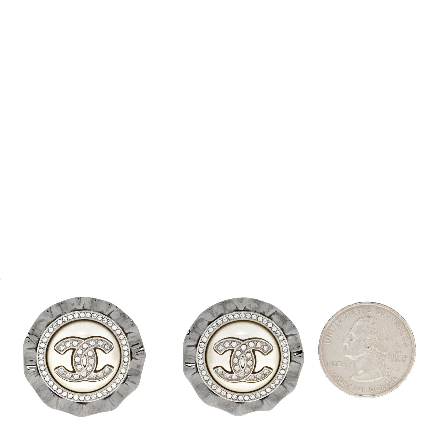 Chanel Pearl Crystal CC Round Earrings Silver 2 of 7