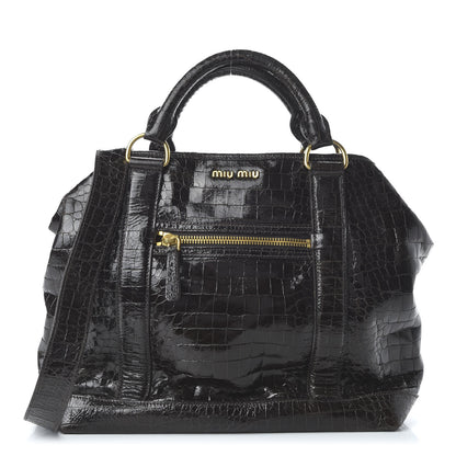 Miu Miu Calfskin Crocodile Embossed St Cocco Shopping Tote Black 1 of 10