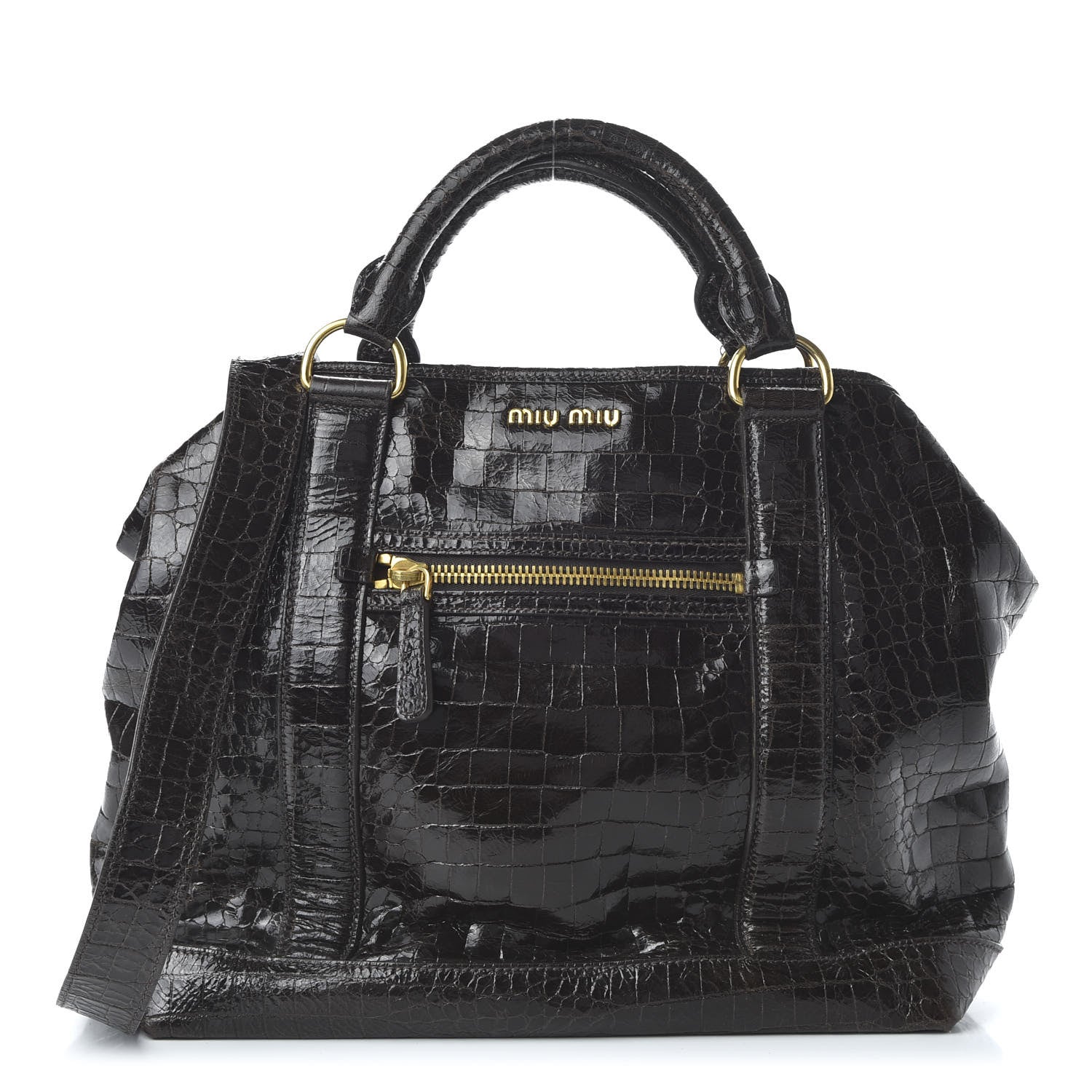 Miu Miu Calfskin Crocodile Embossed St Cocco Shopping Tote Black 1 of 10