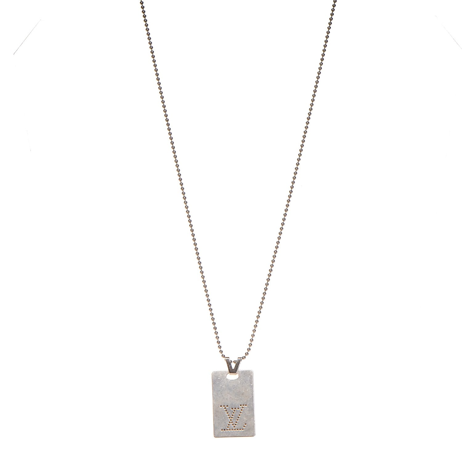 Louis Vuitton Sterling Silver LV Dog Tag Necklace 1 of 9