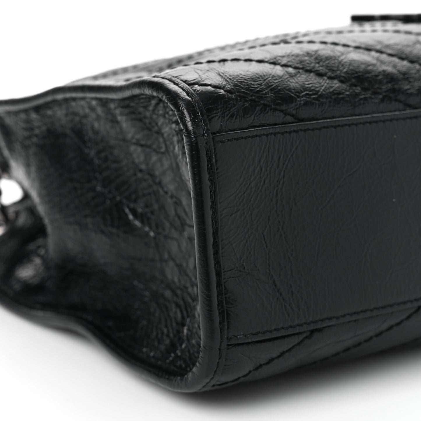 Crinkled Calfskin Matelasse Monogram Medium Niki Shopper Tote Black