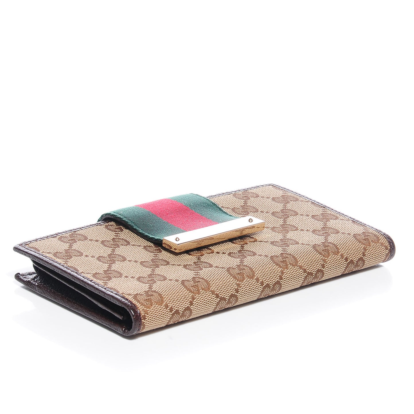 Monogram Calfskin Ladies Web Long Wallet Beige Ebony Cocoa