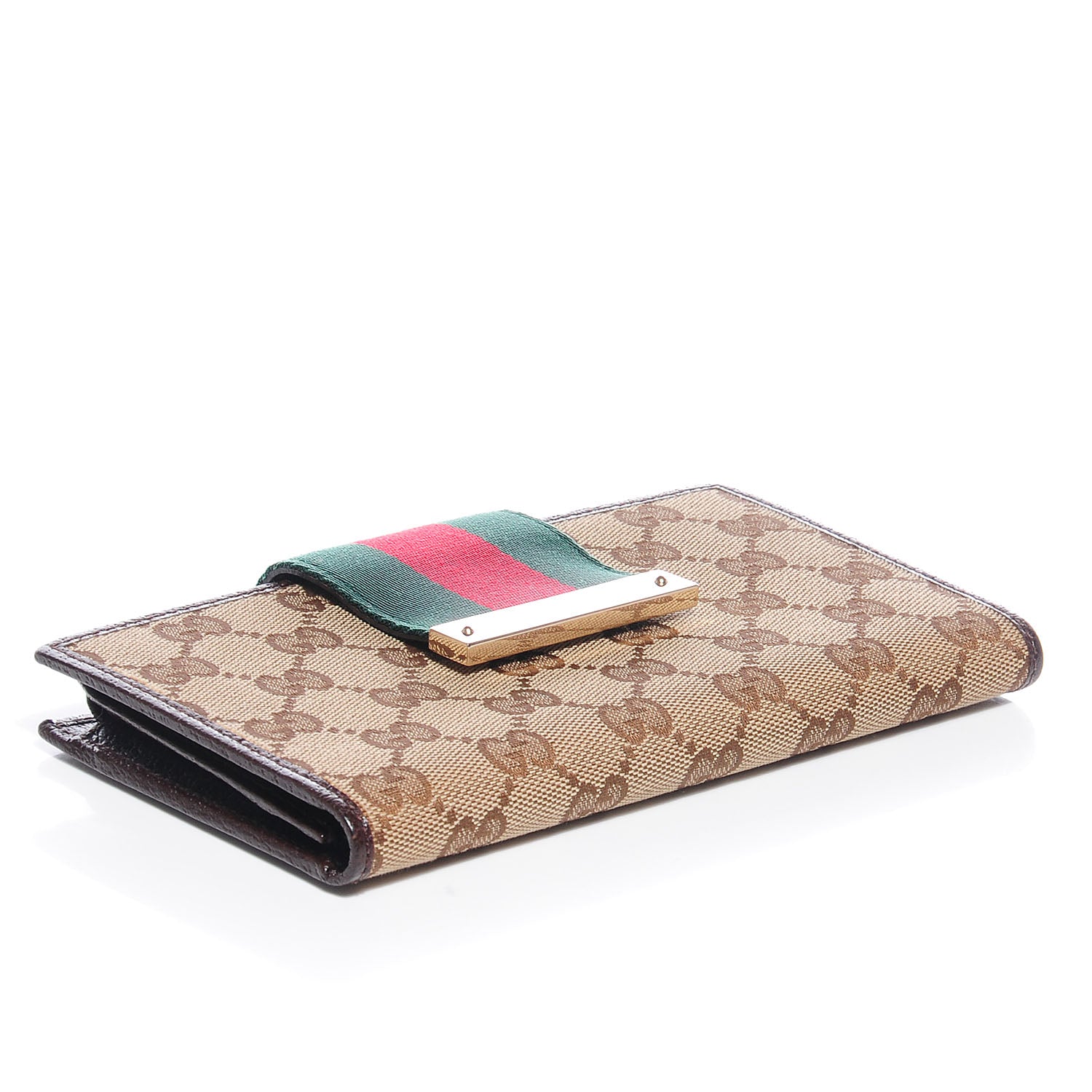 Gucci Monogram Calfskin Ladies Web Long Wallet Beige Ebony Cocoa 3 of 6