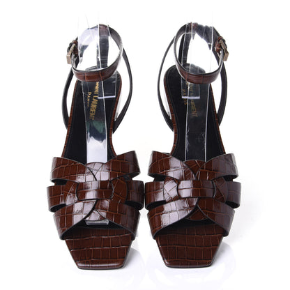 Saint Laurent Calfskin Crocodile Embossed Tribute 05 Ankle Strap Sandals 38.5 Moro 5 of 11