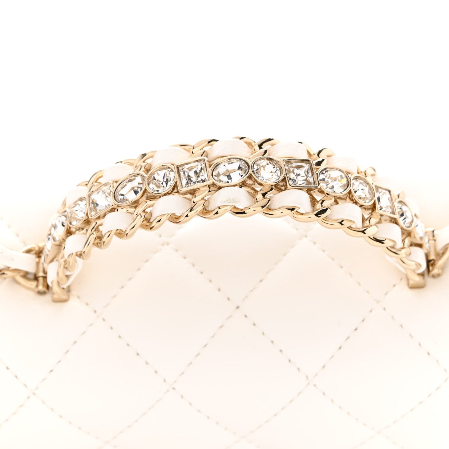 Lambskin Quilted Mini Crystal Top Handle Rectangular Flap White