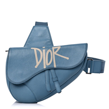 Christian Dior X SHAWN STUSSY Grained Calfskin Saddle Bag Blue 1 of 21