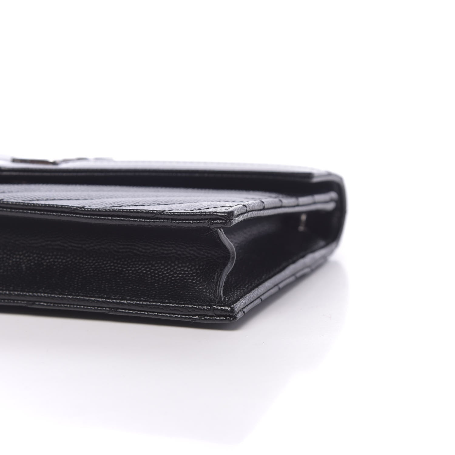 Saint Laurent Grain De Poudre Matelasse Chevron Monogram Envelope Chain Wallet Black 10 of 11