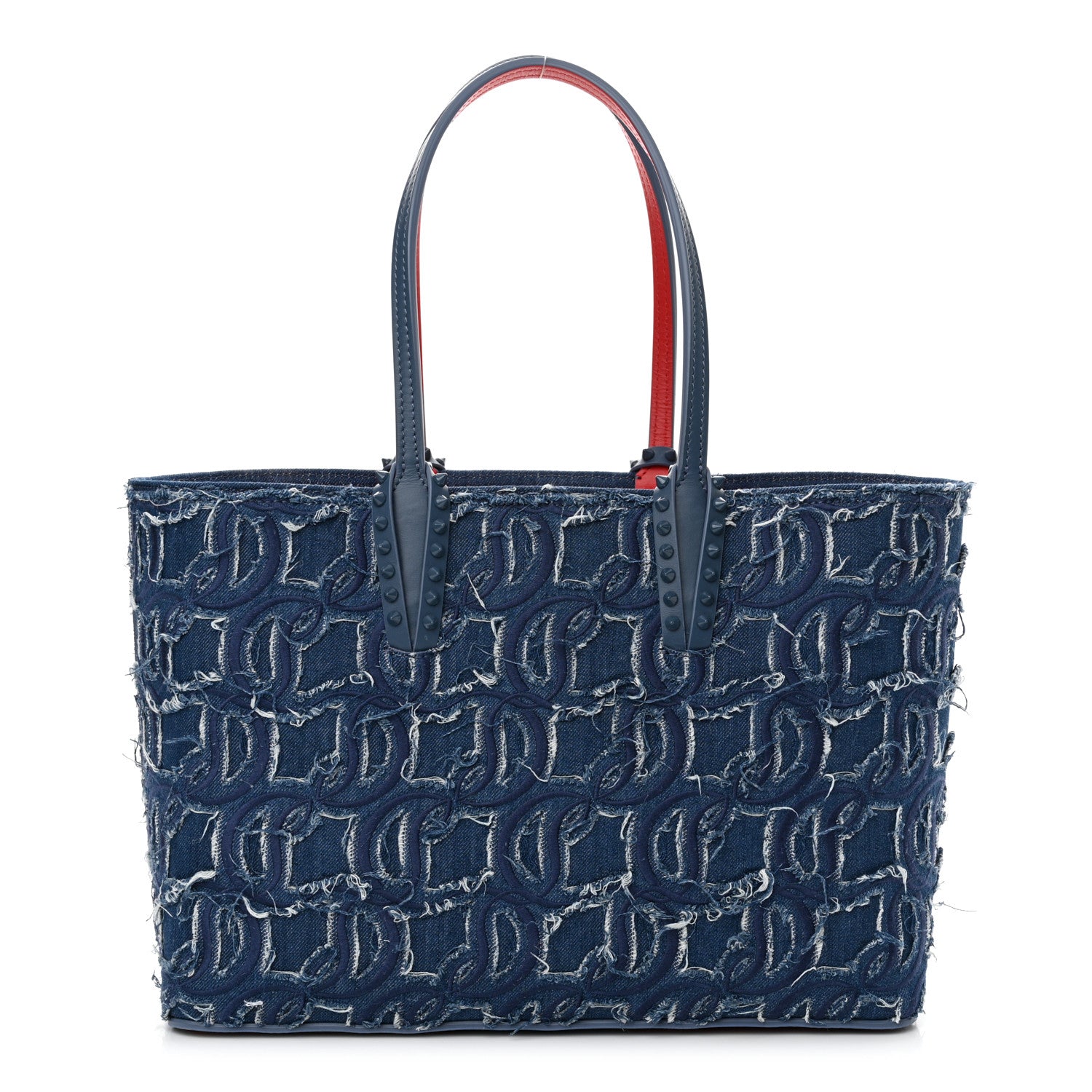 Christian Louboutin Denim Embroidered Spikes East West Cabata Tote Blue 1 of 11