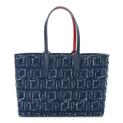 Christian Louboutin Denim Embroidered Spikes East West Cabata Tote Blue 1 of 11