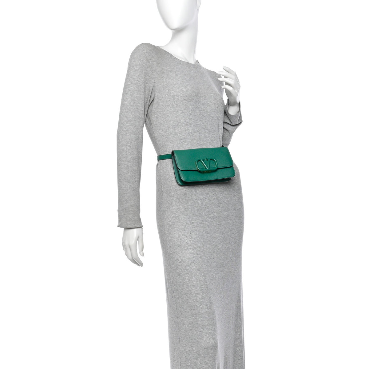 Grainy Calfskin VSling Belt Bag English Green