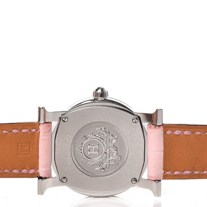 Hermes Stainless Steel Alligator Diamond Mother of Pearl 25mm Heure H Ronde Quartz Watch Pink 6 of 10