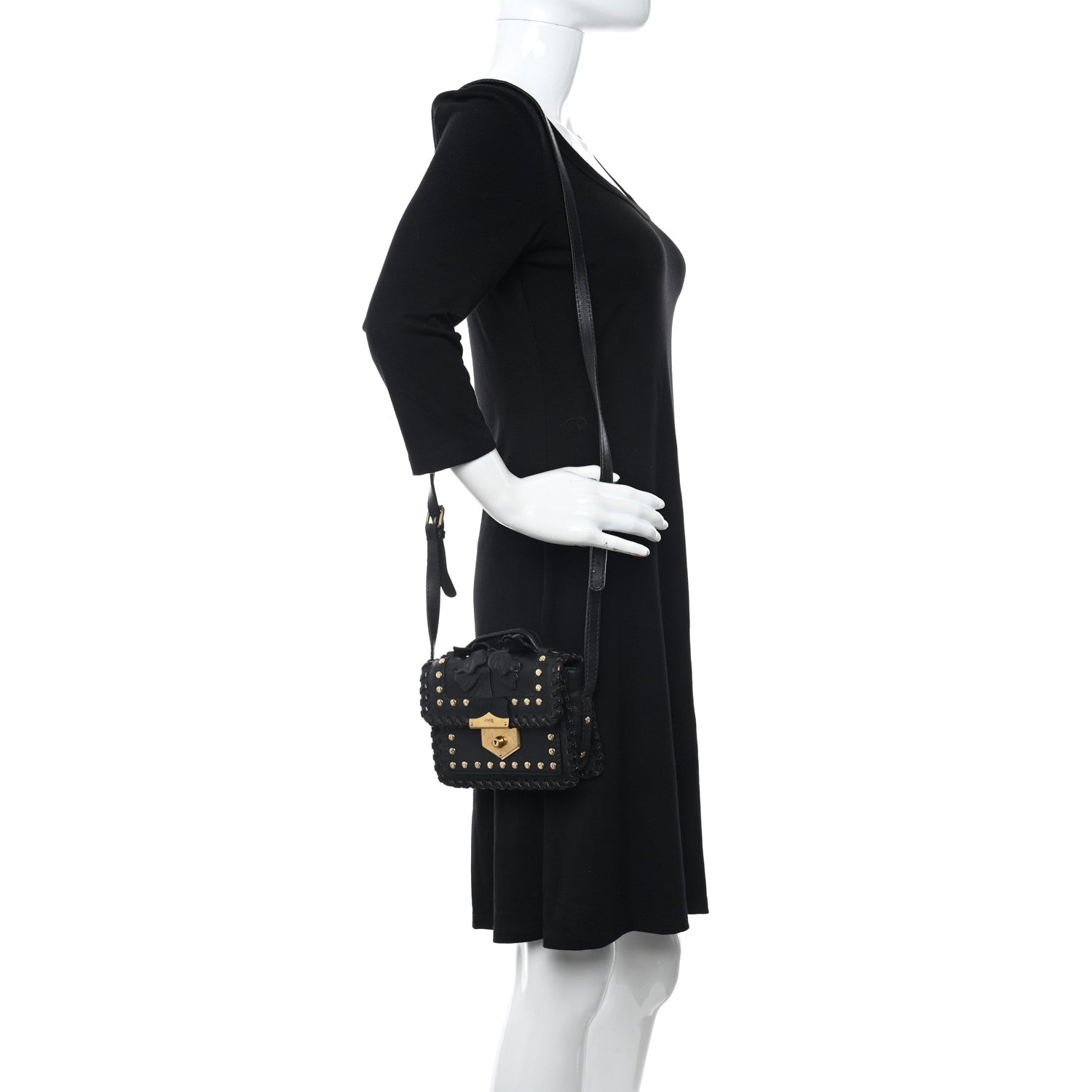 Alexander McQueen Calfskin Studded Mini Wicca Shoulder Bag Black 2 of 11