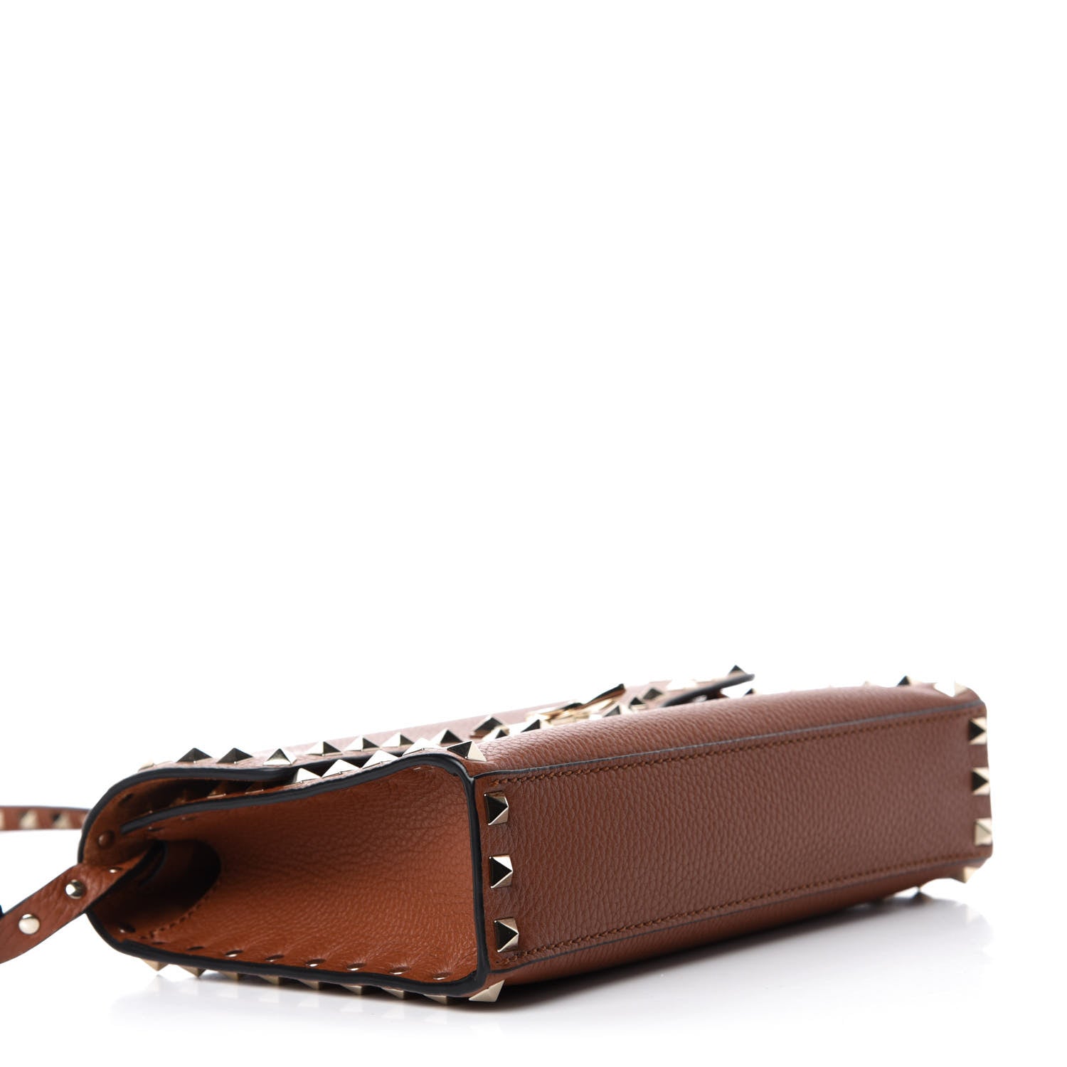 Valentino Garavani Pebbled Calfskin Medium Rockstud Flip Lock Crossbody Bag Brown 4 of 9