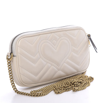 Gucci Calfskin Matelasse Mini GG Marmont Chain Crossbody Bag White 3 of 13