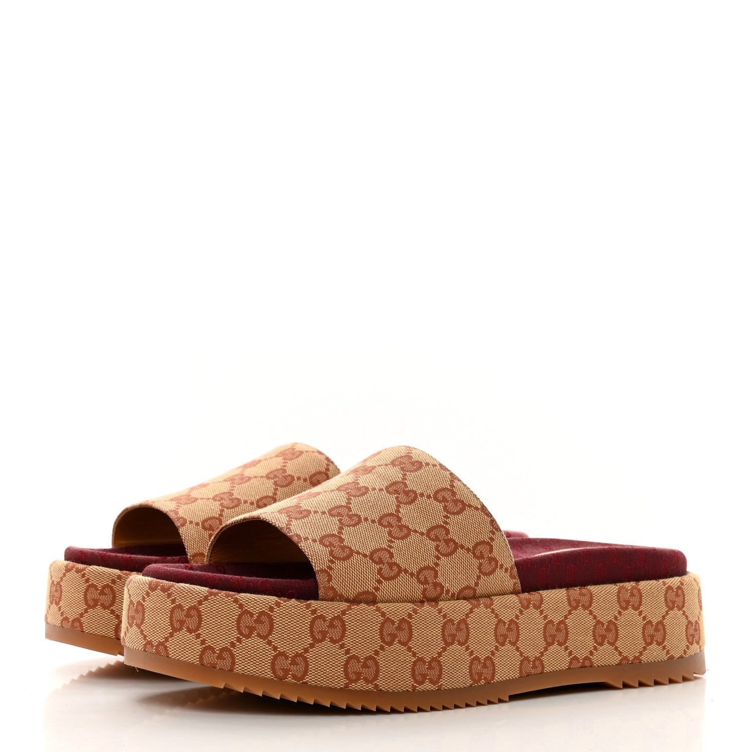 Gucci Canvas GG Monogram Angelina Platform Slide Sandals 41 Beige Ruggine 3 of 9