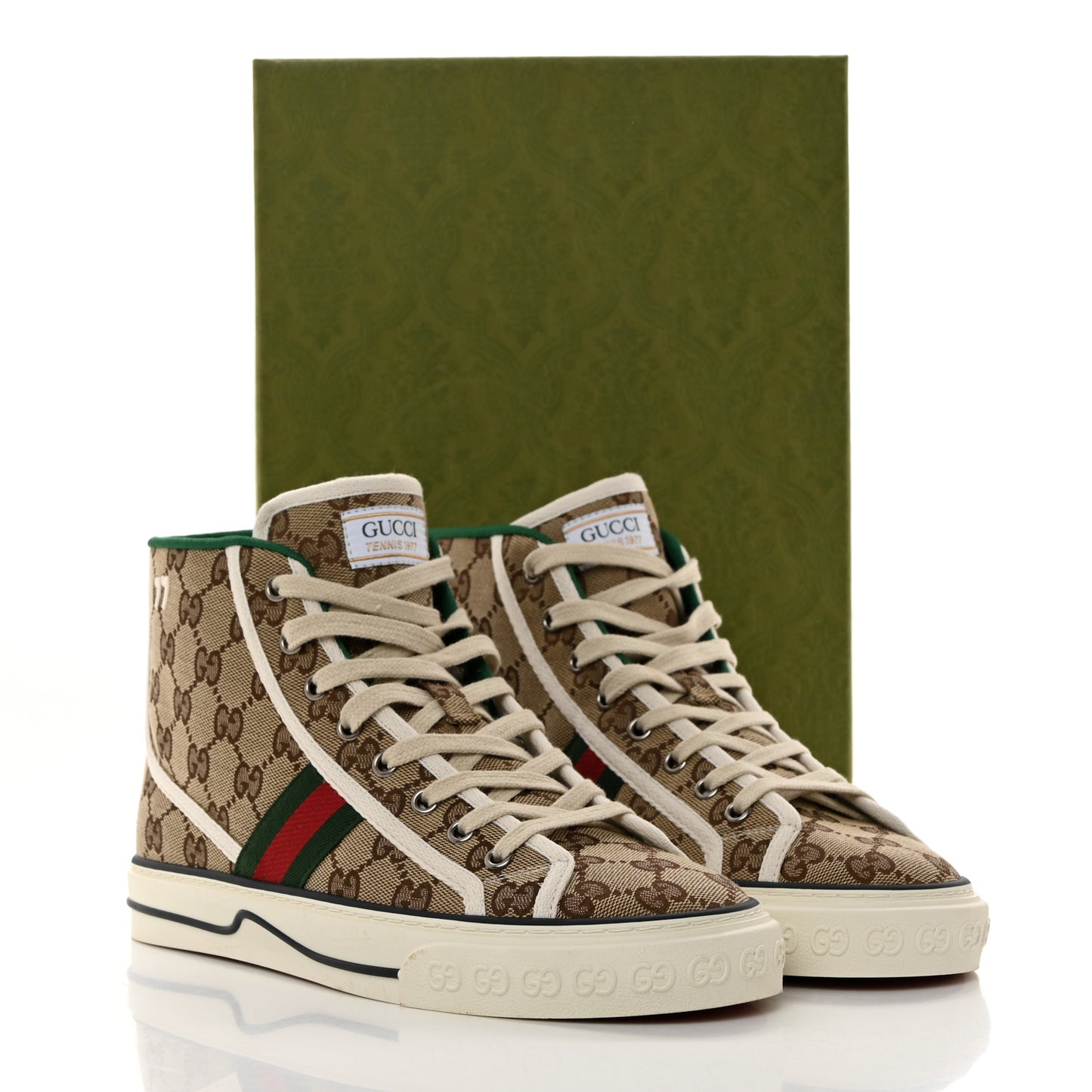 Canvas GG Monogram Web Womens 1977 Tennis High Top Sneakers 40 Ebony