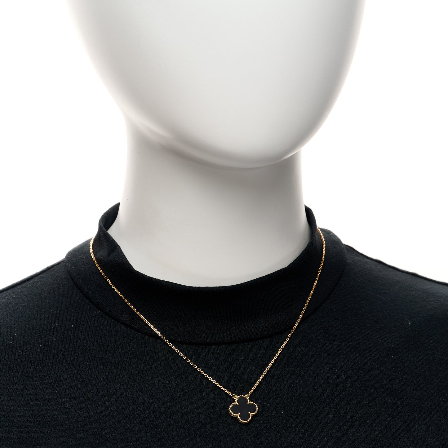 18K Yellow Gold Black Onyx Vintage Alhambra Pendant Necklace