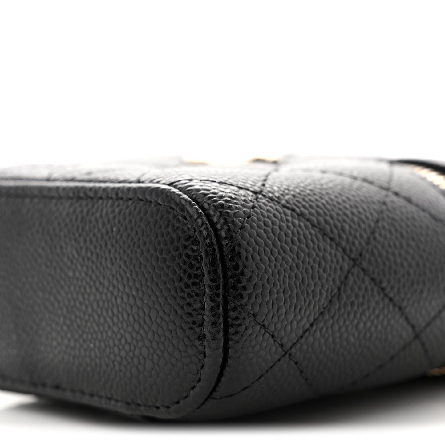 Caviar Quilted Top Handle Mini Vanity Case With Chain Black