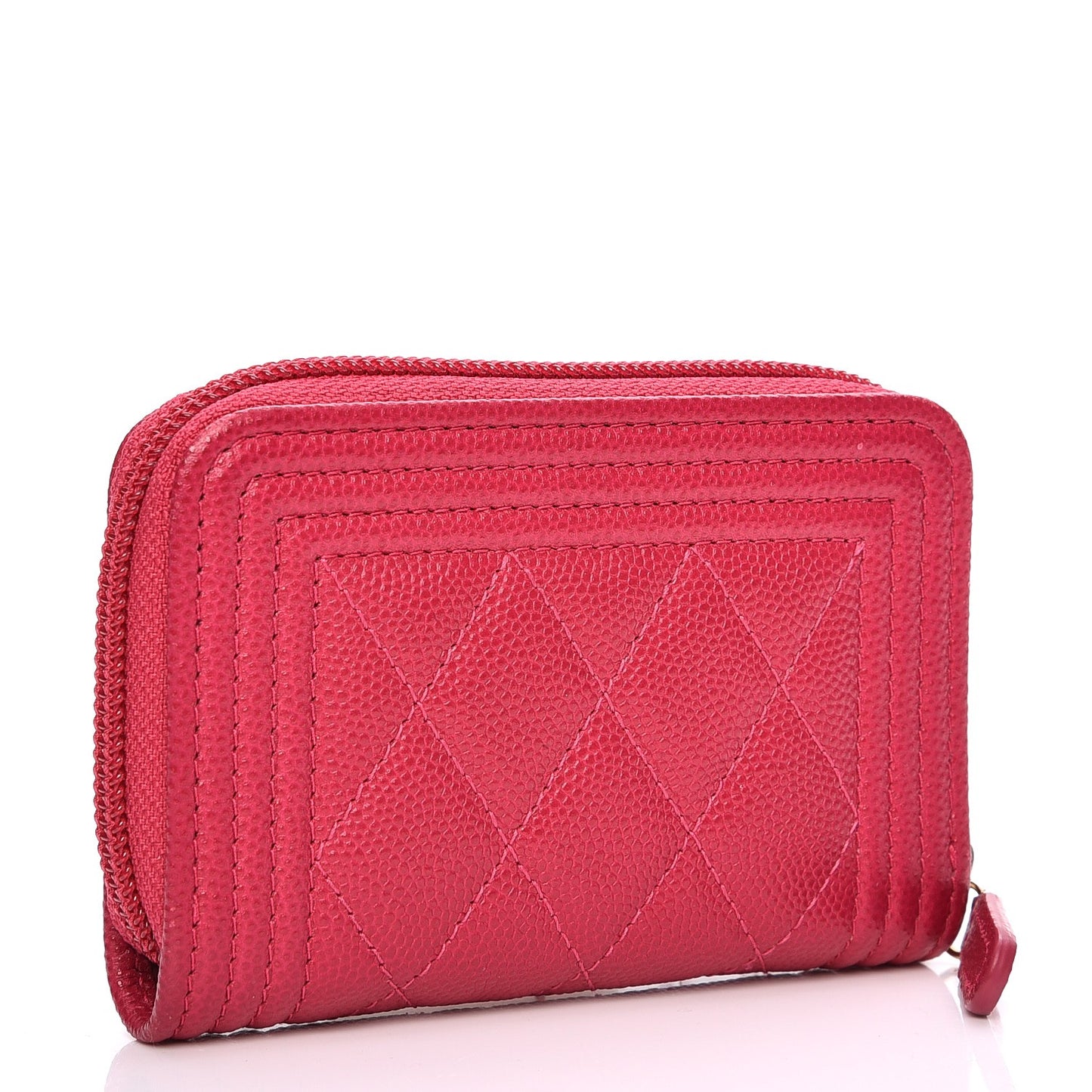 Caviar Quilted Boy Zip Around Coin Purse Wallet Dark Red