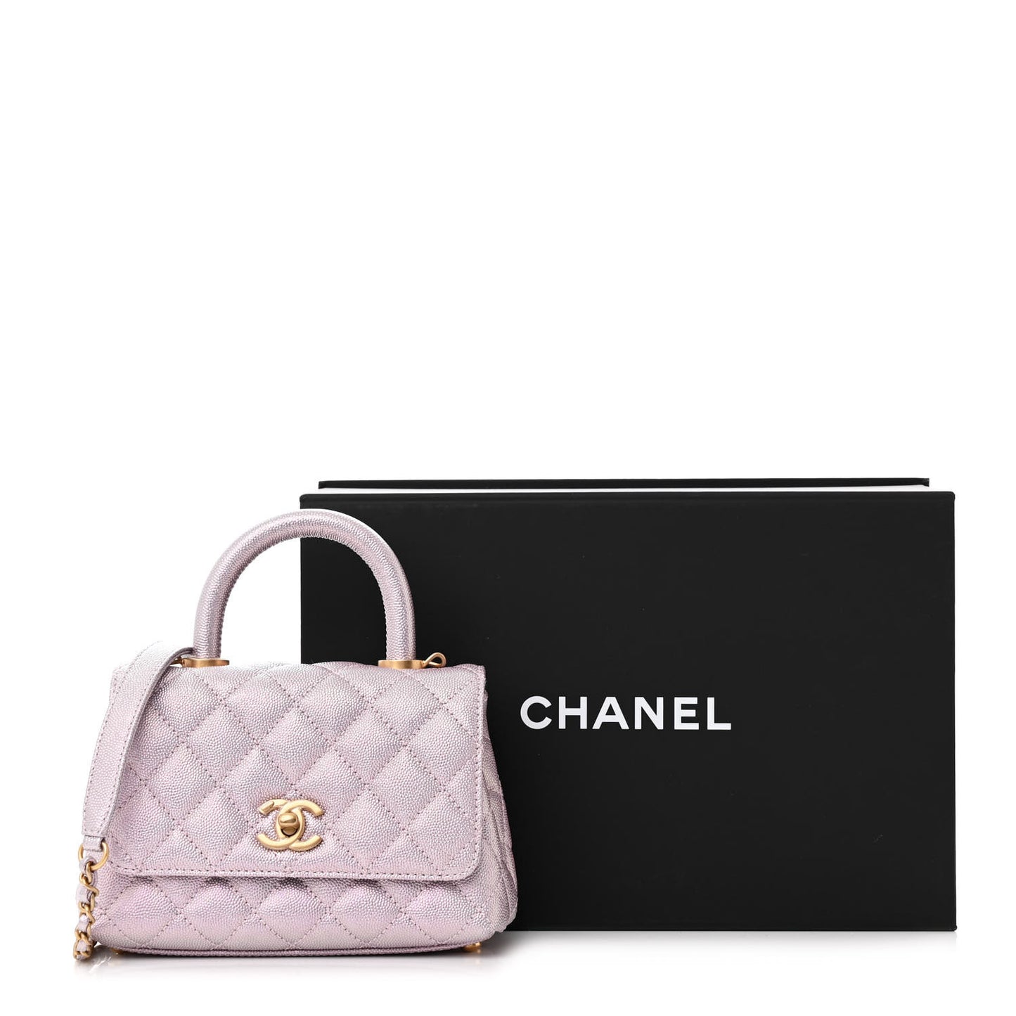 Metallic Caviar Quilted Extra Mini Coco Handle Flap Light Pink
