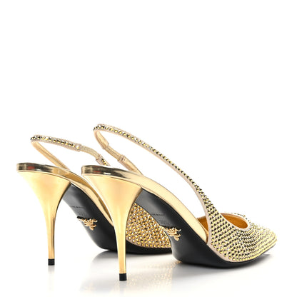 Prada Satin Crystal Triangle Logo 85mm Slingback Pumps 38.5 Platino 4 of 7