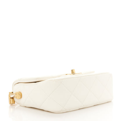 Chanel Shiny Lambskin Quilted Pearl Twist Mini Square Flap White 4 of 11