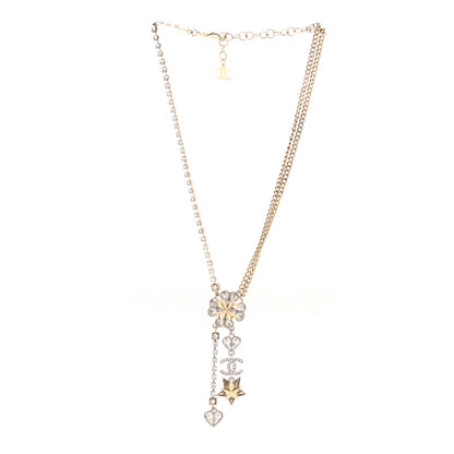 Chanel Crystal Clover Heart Star CC Drop Necklace Silver Gold 3 of 7