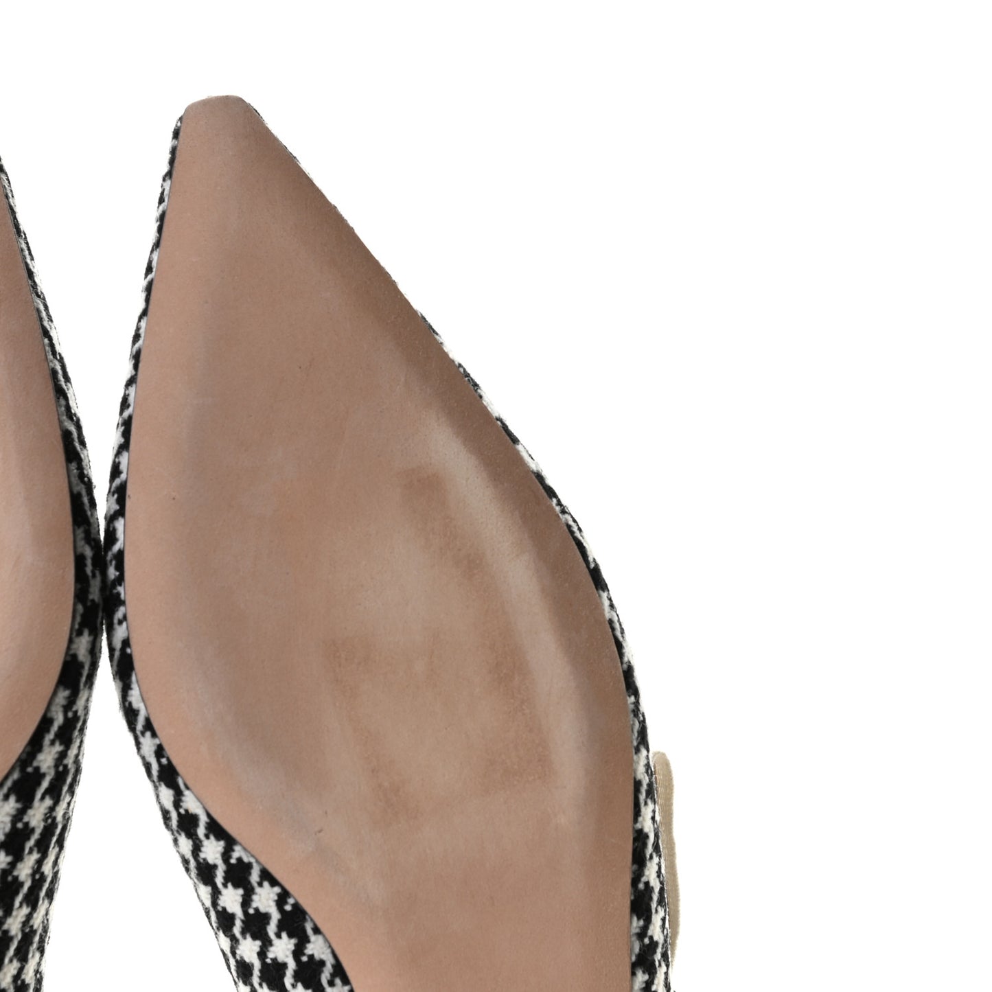 Wool Ribbon Houndstooth J'Adior Slingback Ballet Flats 38 Black White