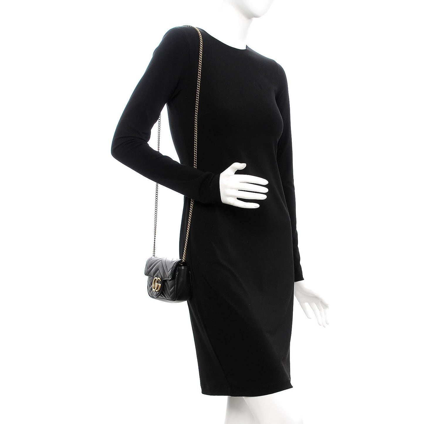 Calfskin Matelasse Super Mini GG Marmont Shoulder Bag Black