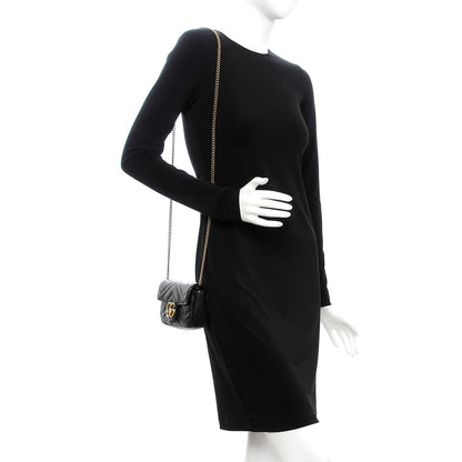 Gucci Calfskin Matelasse Super Mini GG Marmont Shoulder Bag Black 2 of 9