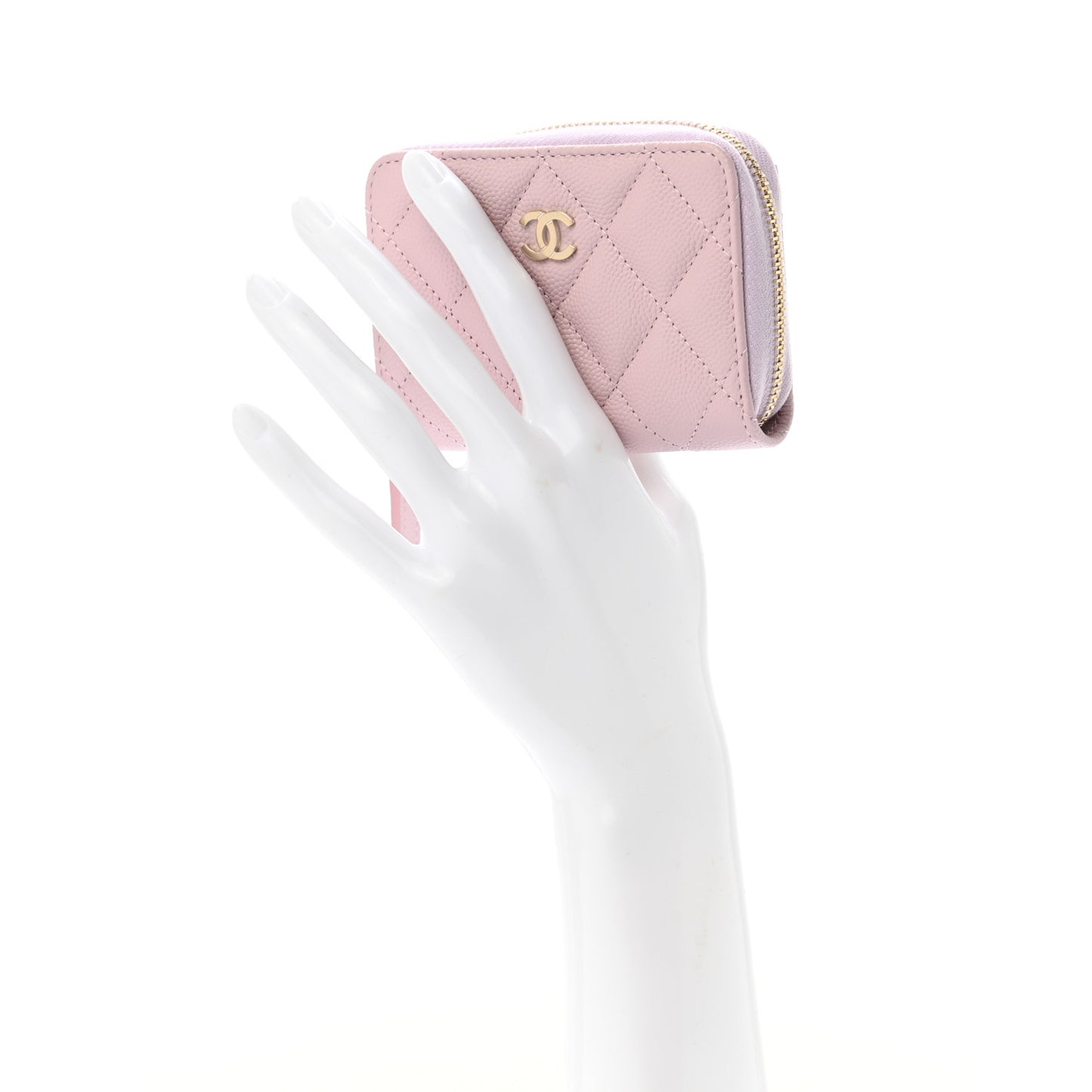 Caviar Quilted Zip Coin Purse Light Pink