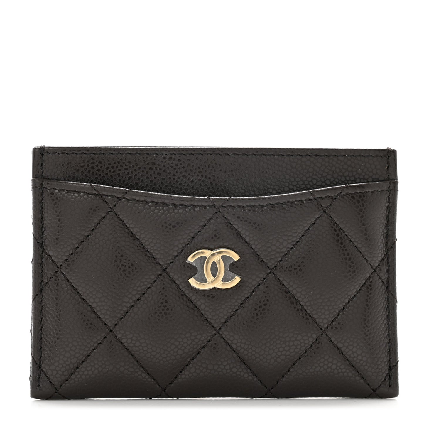 Caviar Quilted Card Holder Dark Brown
