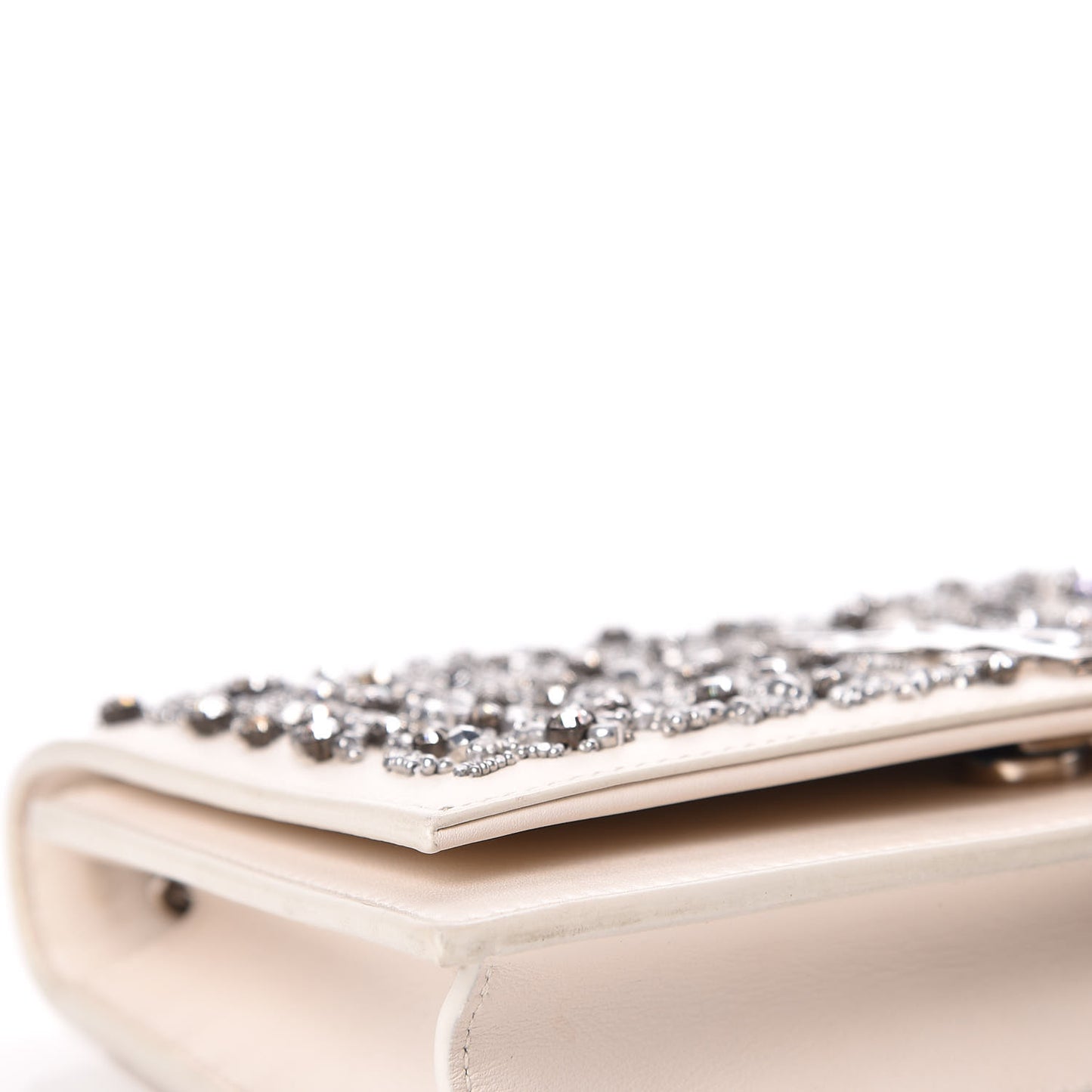 Calfskin Bead Embellished Kate Monogram Tassel Chain Wallet White