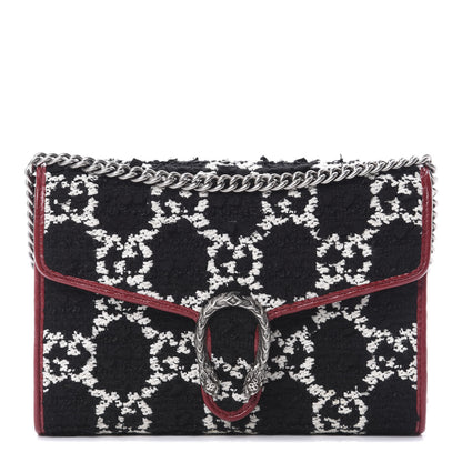 Gucci Tweed GG Monogram Mini Dionysus Chain Wallet Black White Romantic Cherry 1 of 11