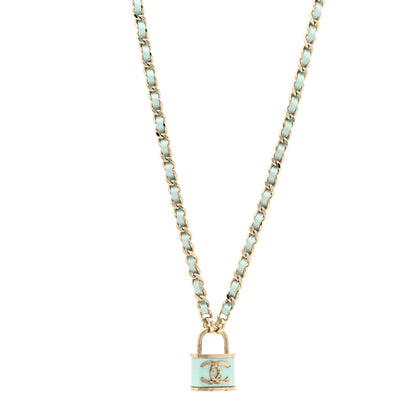 Chanel Calfskin Metal Padlock Necklace Gold Iridescent Blue 1 of 7