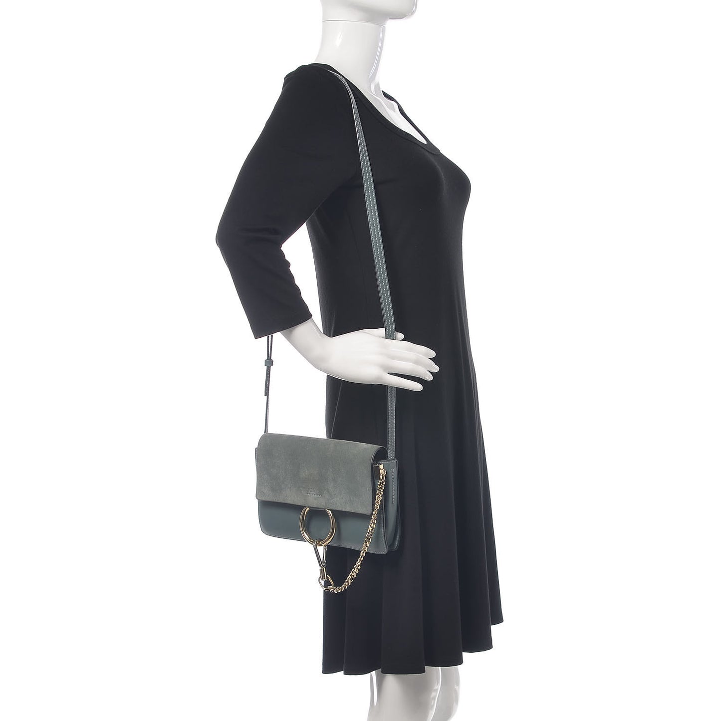 Suede Calfskin Small Faye Shoulder Bag Cloudy Blue