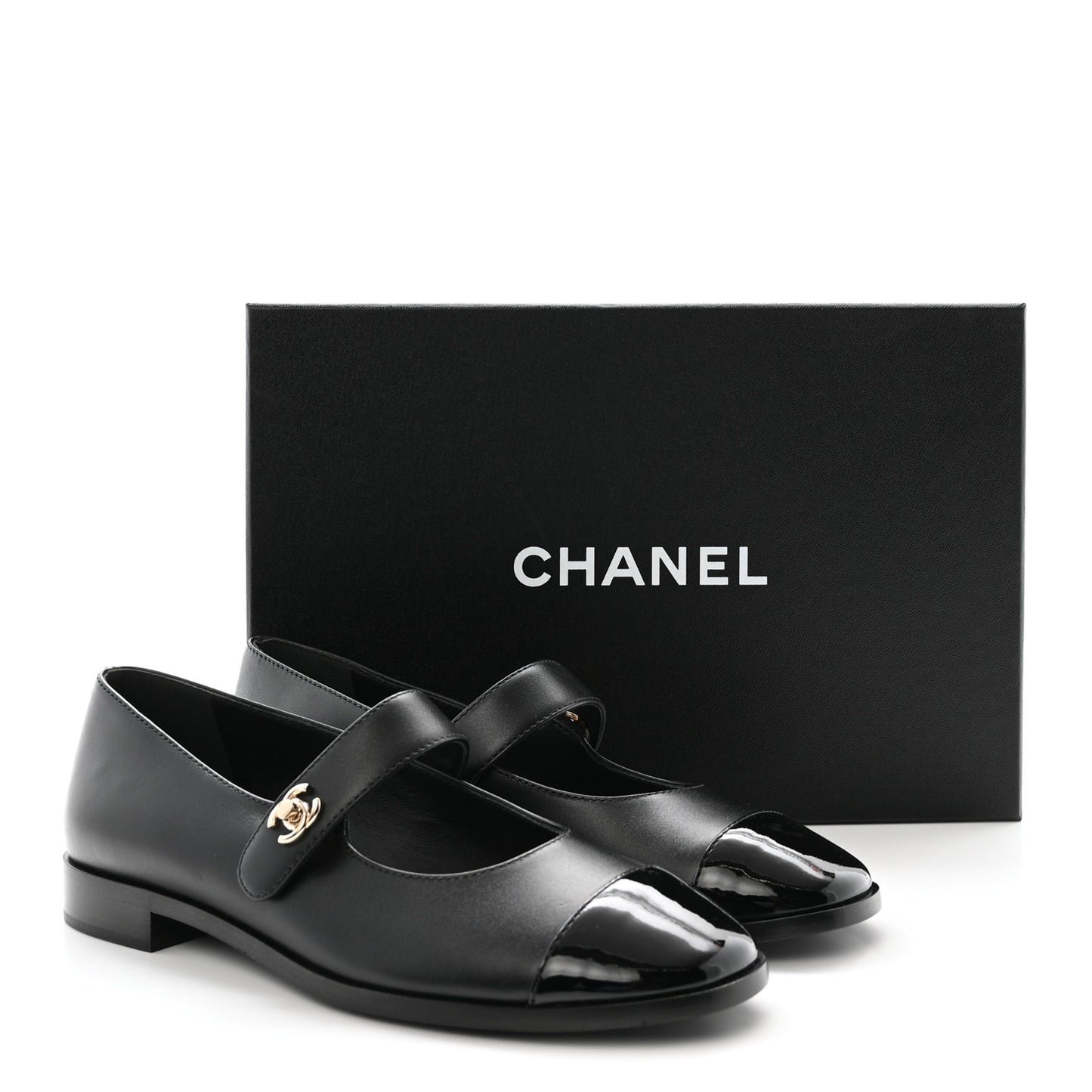 Calfskin Patent Mary Janes Flats 38.5 Black